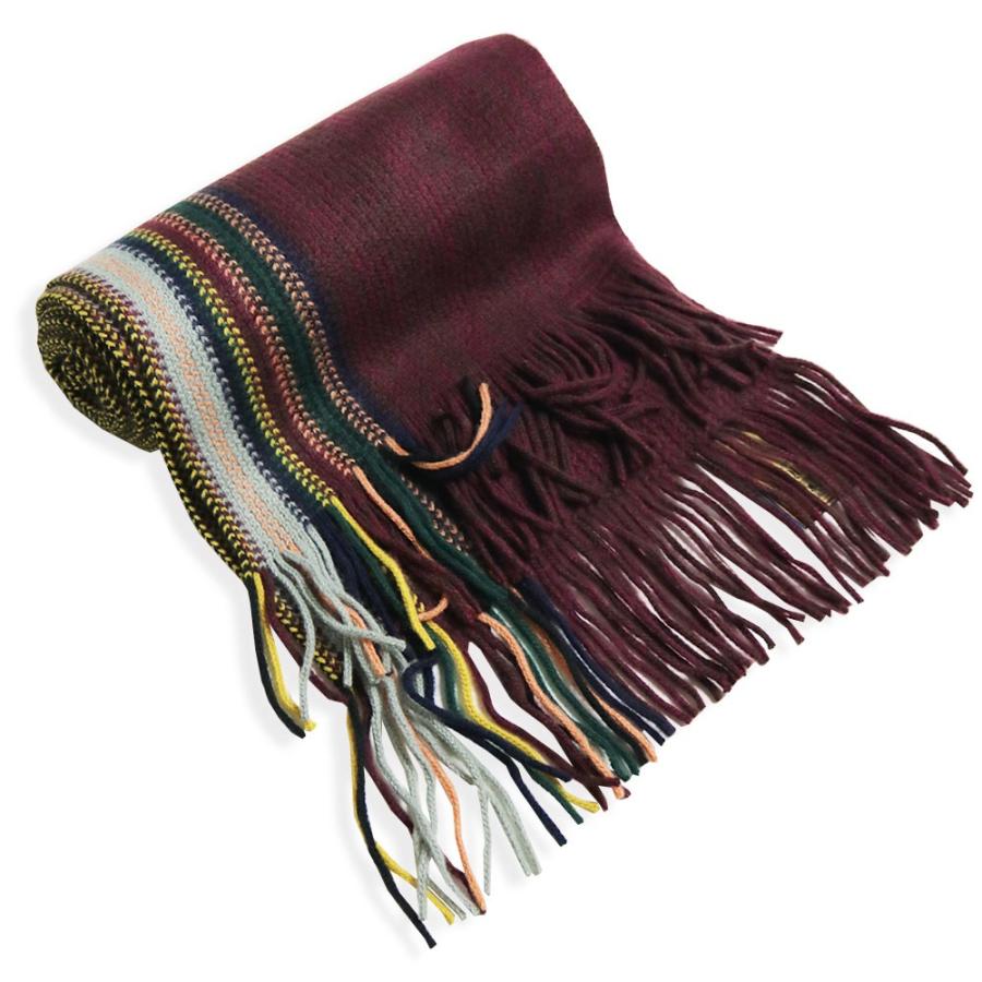 マフラー メンズ ラッセル編み マルチストライプ ストール 通勤 通学