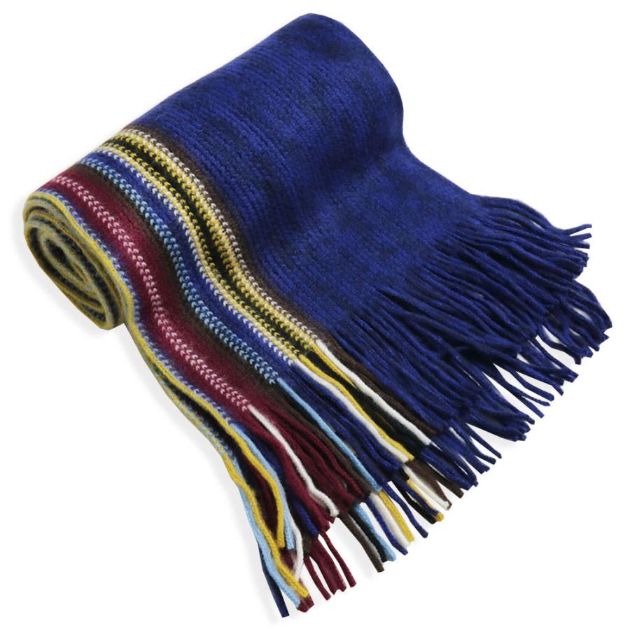 マフラー メンズ ラッセル編み マルチストライプ ストール 通勤 通学