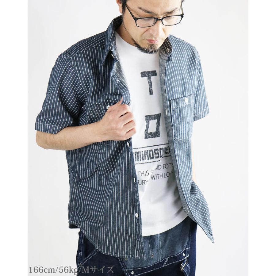 ストライプシャツ ワークシャツ メンズ 半袖 厚手 ヒッコリー