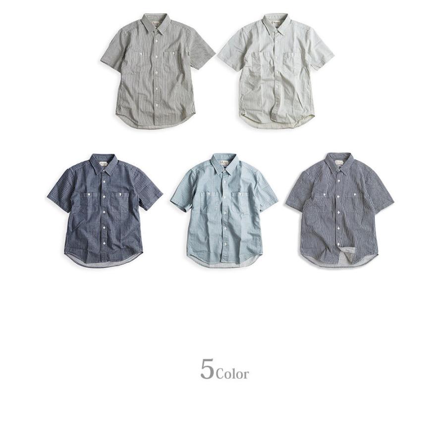 ストライプシャツ ワークシャツ メンズ 半袖 厚手 ヒッコリー