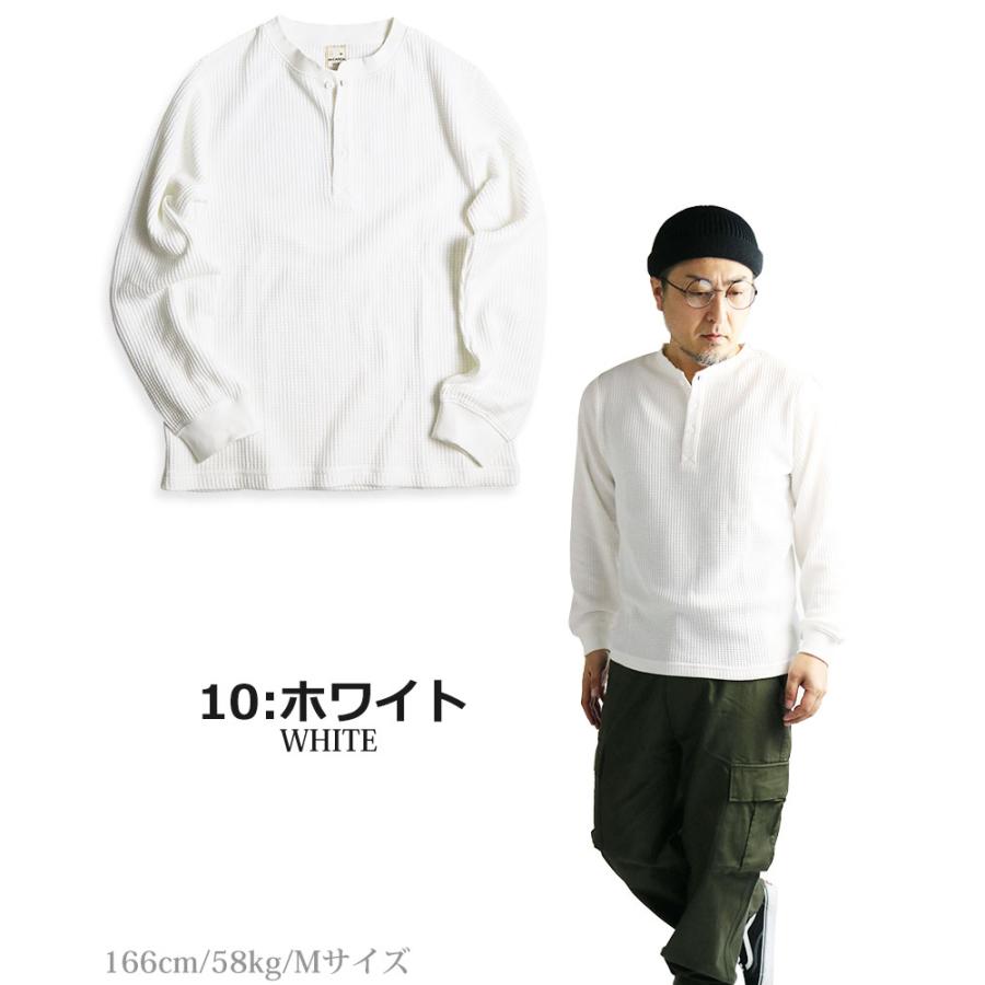 サーマル ヘンリーネック Tシャツ メンズ 長袖 カットソー ワッフル