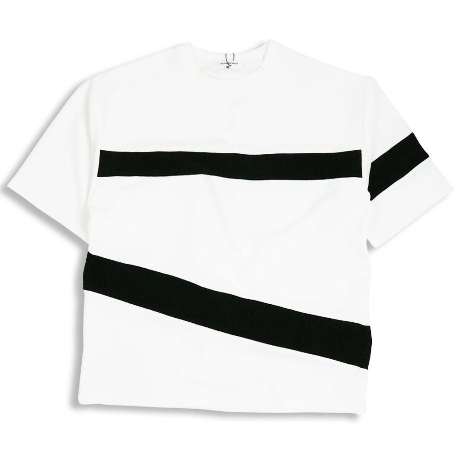ちゅみＬＬ白黒パネルボーダー背コットンレース切替Ｔシャツ SUGGESTION 【30%OFFセール】 アシメトリー ブロッキング パネル