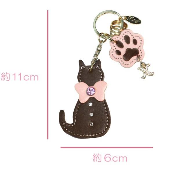 Happy ブラウン ねこ ピンク 肉球が 上品 イニシャル キーホルダー 日本製 本革  レディース かわいい 可愛い おしゃれ 猫