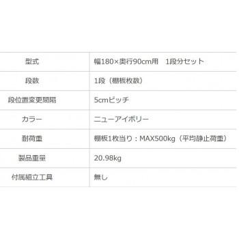 中量ラック 耐荷重500kgタイプ 単体 間口1800×奥行900mm 追加板 ニューアイボリーの画像
