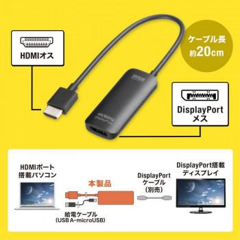 サンワサプライ HDMI-DisplayPort変換アダプタ(4K/60Hz) AD-HD31DPの画像