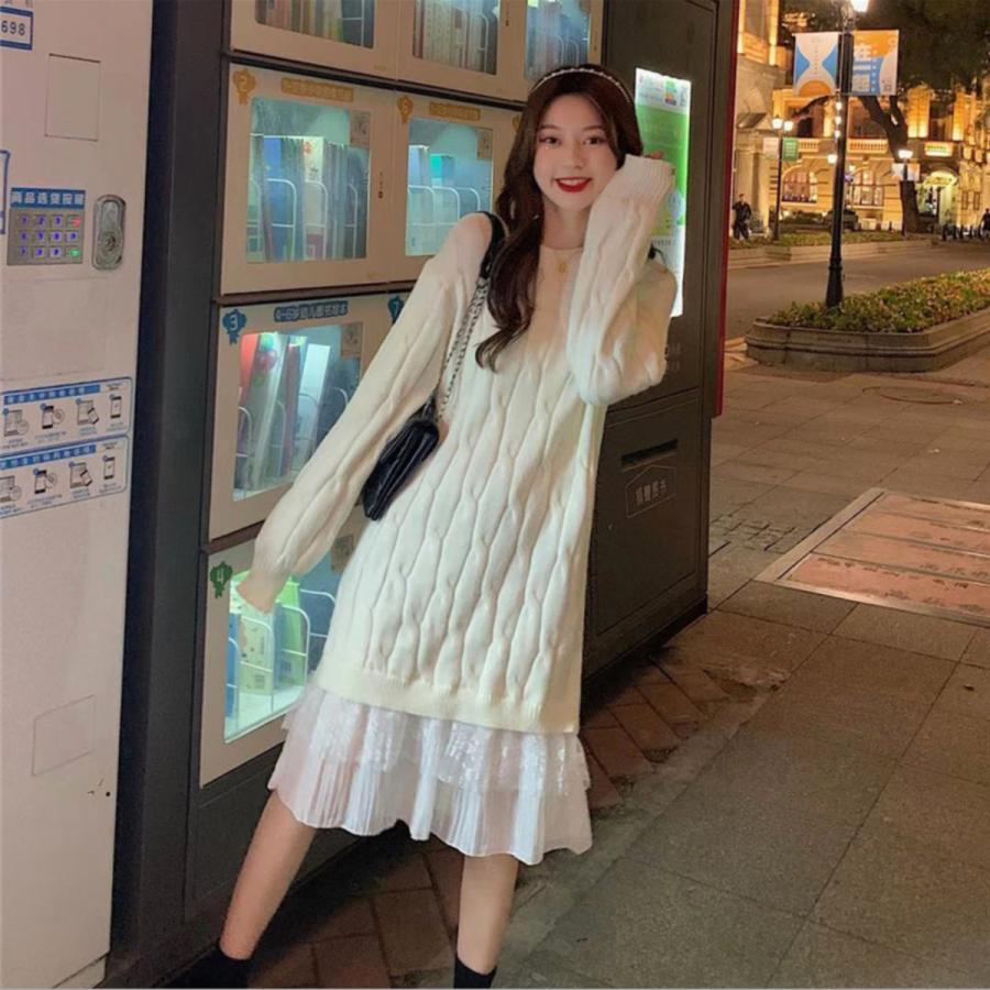 ガーリー ニットワンピース 冬 ニット セーター ドレス レディース ツイストラップ チュール レース ロング 長袖 無地 ゆったり 切り替え Nwp 1 ローゼジーナ 通販 Yahoo ショッピング