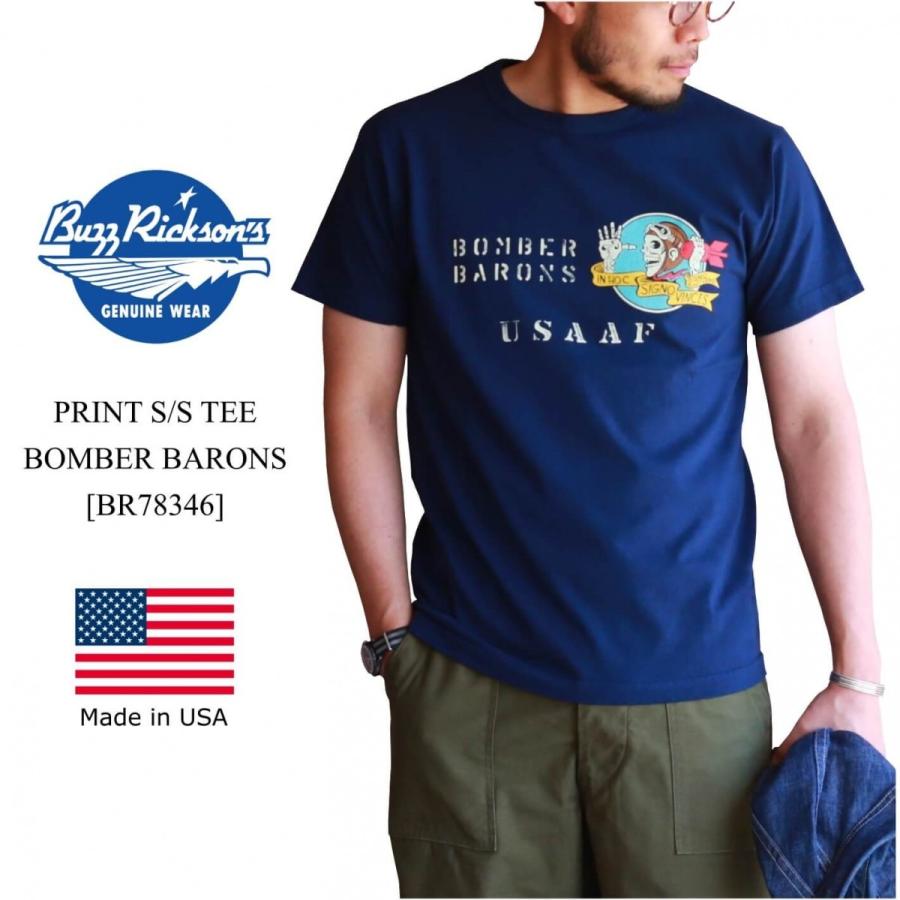 バズリクソンズ プリントtシャツ ネイビー Buzz Rickson S S S T Shirt Bomber Barons Br746 Navy Qurious 通販 Yahoo ショッピング