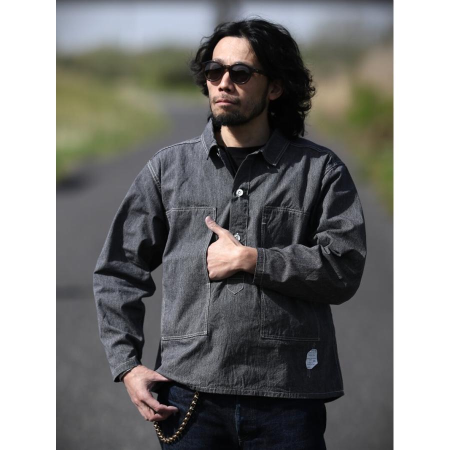 TCBジーンズ ブラック キャットフェイス プルオーバーシャツ TCB jeans