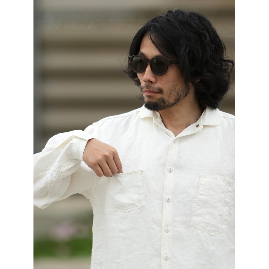 TCBジーンズ デタッチャブルカラーワークシャツ リネン ホワイト TCB