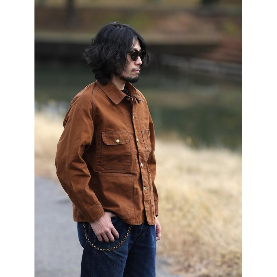 GQ1522◇Scye : カラーデニム カバーオールジャケット◇38◇赤茶系 TCBジーンズ キャットヘッドジャケット ブラウンダック カバーオール