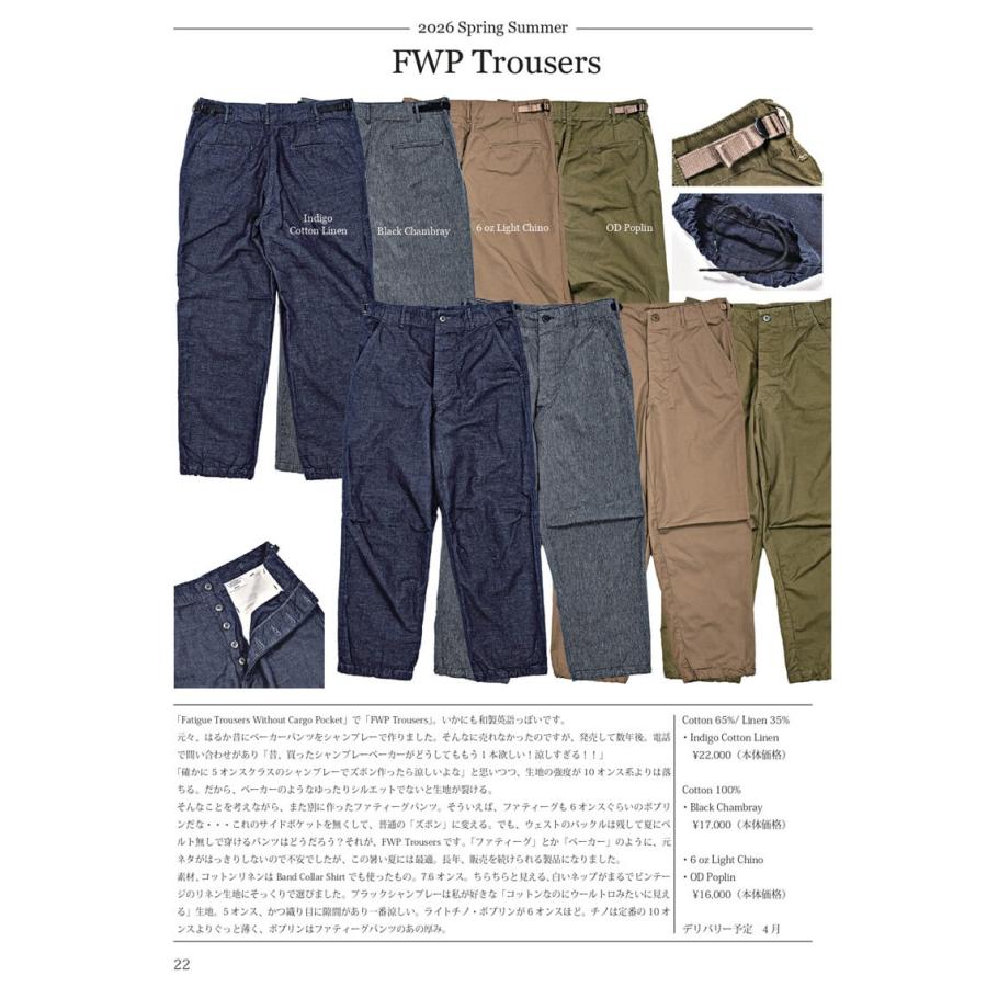 ご予約 / WORKERS ワーカーズ FWP Trousers, Indigo Cotton Linen 4月
