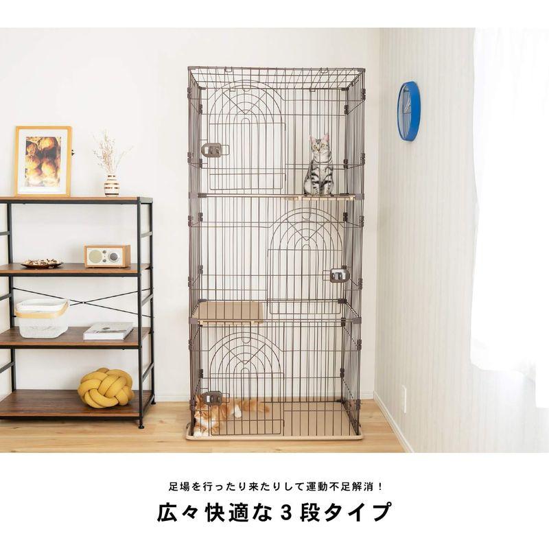□予約販売□ コーナン オリジナル キャットケージ 3段 チョコブラウン