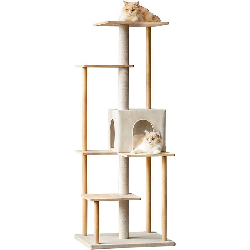 ローボード Mwpo キャットタワー 木製 木目調キャットタワー 新素材 毛抜け無し 組立簡単 大型猫 多頭飼い シンプル おしゃれ 耐久性が強い イン 【2613504047】(15237円)