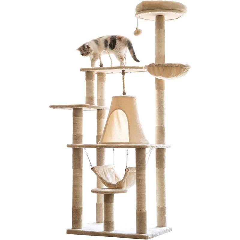 Mwpo 富士山ようなハウス キャットタワー 猫タワー 大型猫 麻紐 172cm 巨大サイズ 2つハンモック 匂いなし 多頭飼い 転倒防止 Mwpo 富士山ようなハウス キャットタワー 猫タワー 大型猫 麻紐 172cm 巨大サイズ 2つハンモック 匂いなし 多頭飼い 転倒防止