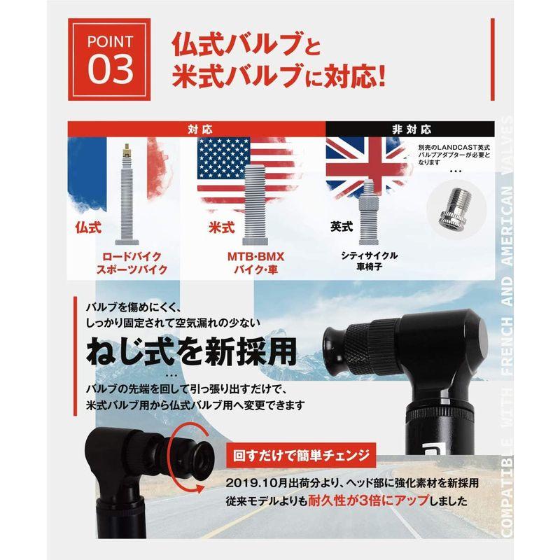 LANDCAST 自転車 空気入れ 仏式・米式 携帯ポンプ 300psi ロードバイク・クロスバイクに軽い力で高圧まで空気が入る｜quvmall2｜07