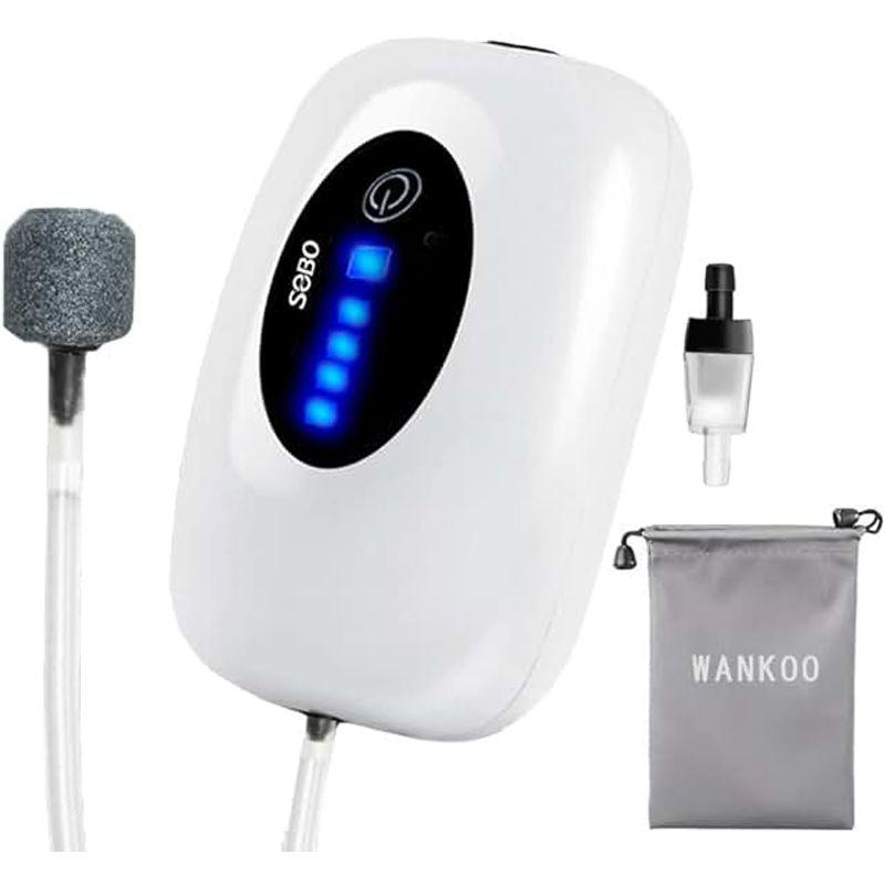 WANKOO バッテリー式 エアーポンプ 釣り/水槽 USB充電 2600mAh電池 消音30db 携帯式 酸素提供 連続25時間 間欠モー｜quvmall2｜02