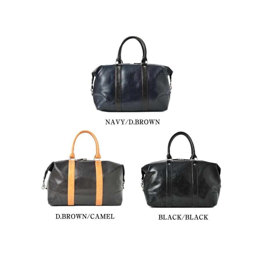 大きいサイズ 旅行用ボストンバッグ メンズ   PUレザー バイカラー カジュアル 茶色 紺 黒 春 夏 秋 冬 |  | 04