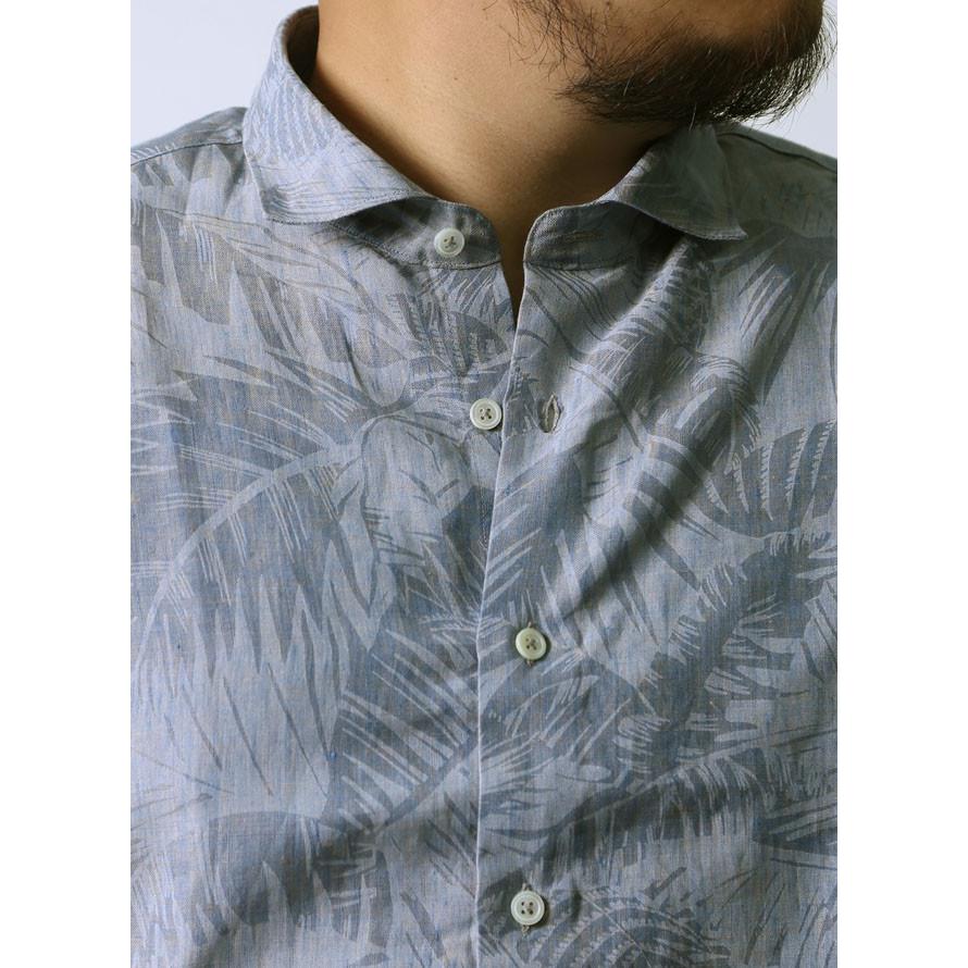 大きいサイズ 長袖シャツ カジュアルシャツ メンズ カッタウェイ GALLIPOLI(ガリポリ) ボタニカル柄 リネン 2L 3L 4L カジュアル 青 春 夏 |  | 03