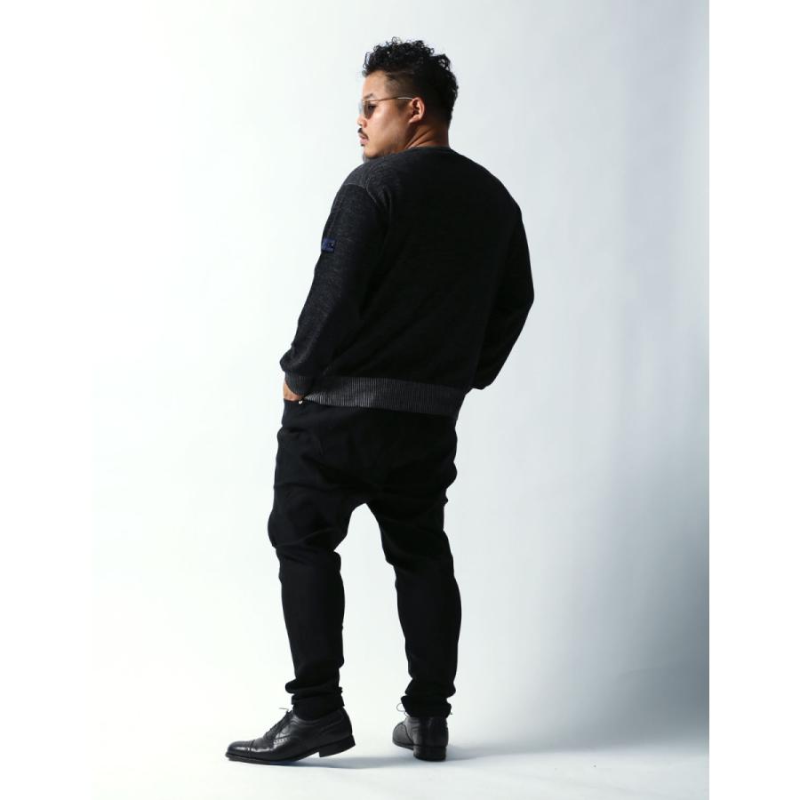 大きいサイズ ニット セーター メンズ クルーネック Gstage(ジーステージ) プレーティング編み スクエア胸ポケット 切替 2L 3L 4L   カジュアル 黄 黒 春 秋 冬 |  | 13