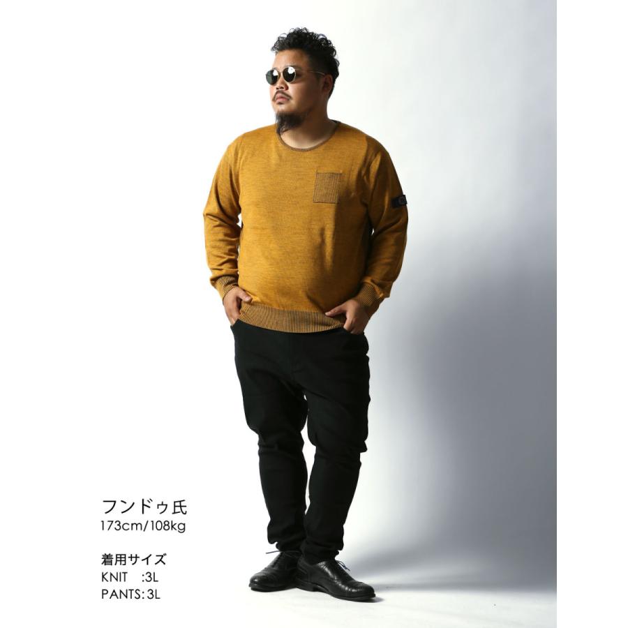 大きいサイズ ニット セーター メンズ クルーネック Gstage(ジーステージ) プレーティング編み スクエア胸ポケット 切替 2L 3L 4L   カジュアル 黄 黒 春 秋 冬 |  | 15