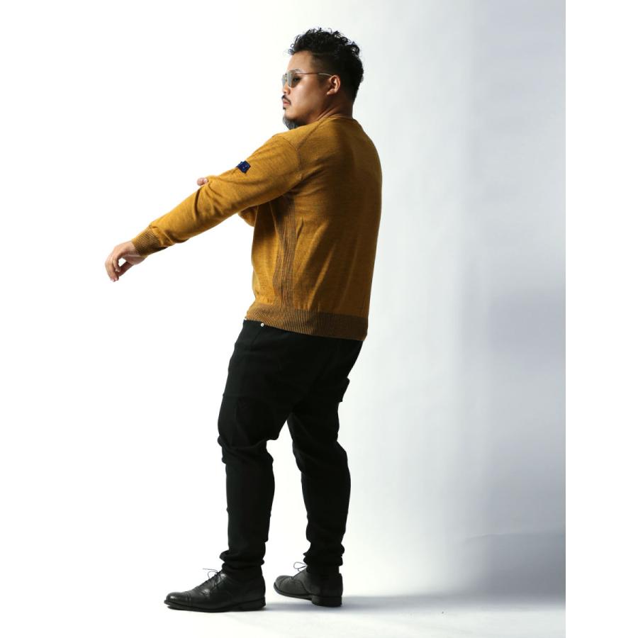 大きいサイズ ニット セーター メンズ クルーネック Gstage(ジーステージ) プレーティング編み スクエア胸ポケット 切替 2L 3L 4L   カジュアル 黄 黒 春 秋 冬 |  | 16