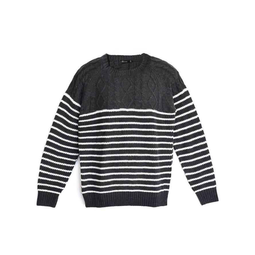 大きいサイズ ニット セーター メンズ Uネック ニット ケーブル編み ボーダー カジュアル グレー 紺 秋 冬 2L 3L 4L |  | 01