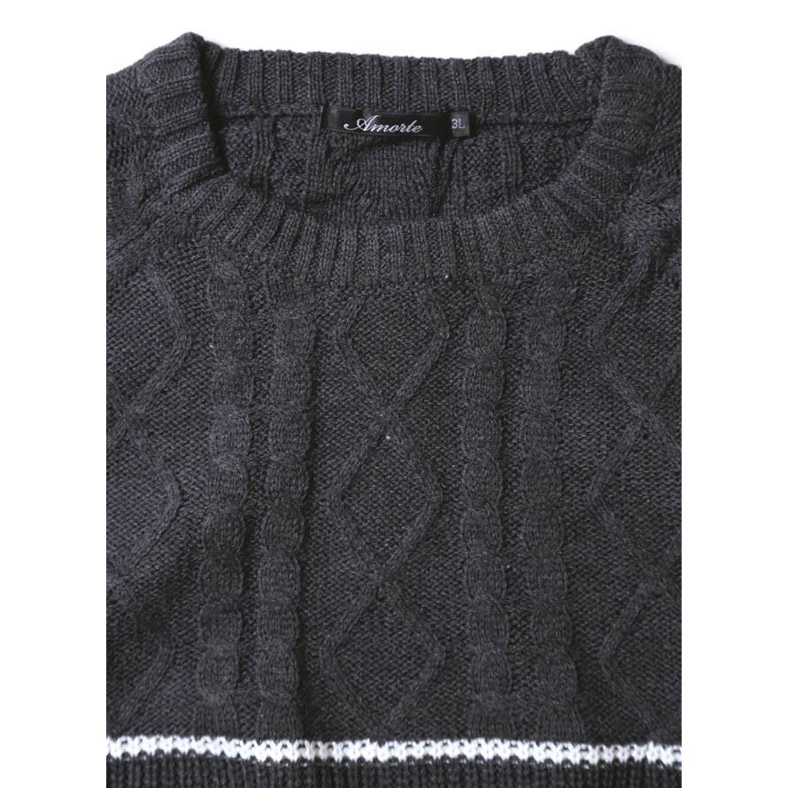 大きいサイズ ニット セーター メンズ Uネック ニット ケーブル編み ボーダー カジュアル グレー 紺 秋 冬 2L 3L 4L |  | 03