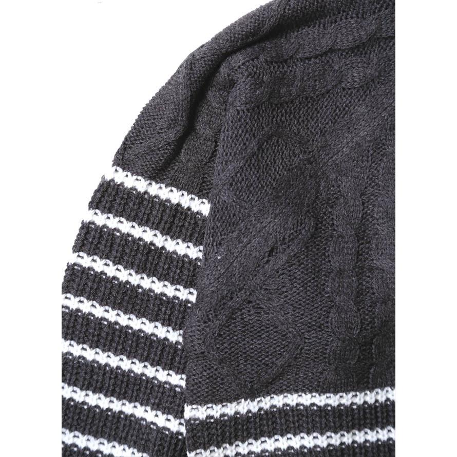 大きいサイズ ニット セーター メンズ Uネック ニット ケーブル編み ボーダー カジュアル グレー 紺 秋 冬 2L 3L 4L |  | 04