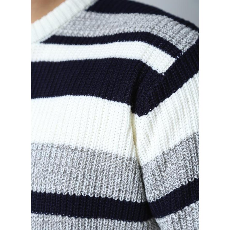 大きいサイズ ニット セーター メンズ 長袖  ボーダー アクリル 3L 4L 5L カジュアル 青 黒 白 グレー 秋 冬 |  | 04