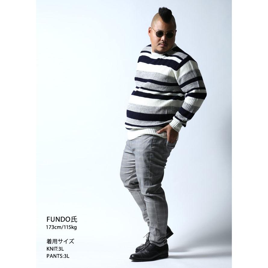 大きいサイズ ニット セーター メンズ 長袖  ボーダー アクリル 3L 4L 5L カジュアル 青 黒 白 グレー 秋 冬 |  | 07