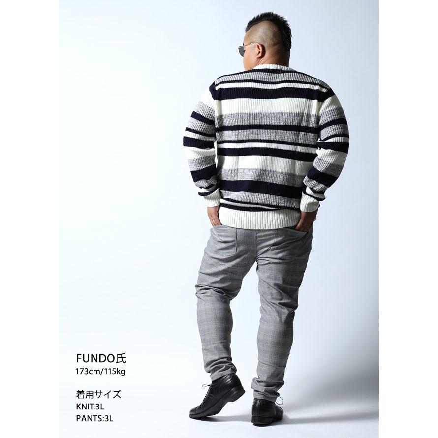 大きいサイズ ニット セーター メンズ 長袖  ボーダー アクリル 3L 4L 5L カジュアル 青 黒 白 グレー 秋 冬 |  | 09