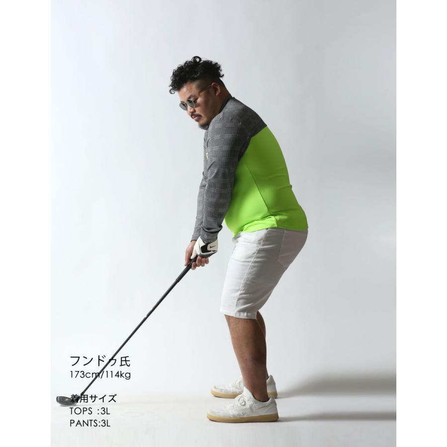 大きいサイズ 長袖Tシャツ カットソー メンズ   モックネック グレンチェック 切替 ストレッチ 3L    ゴルフ スポーツ カジュアル 黄 緑　黒 春 夏 秋 冬 |  | 13