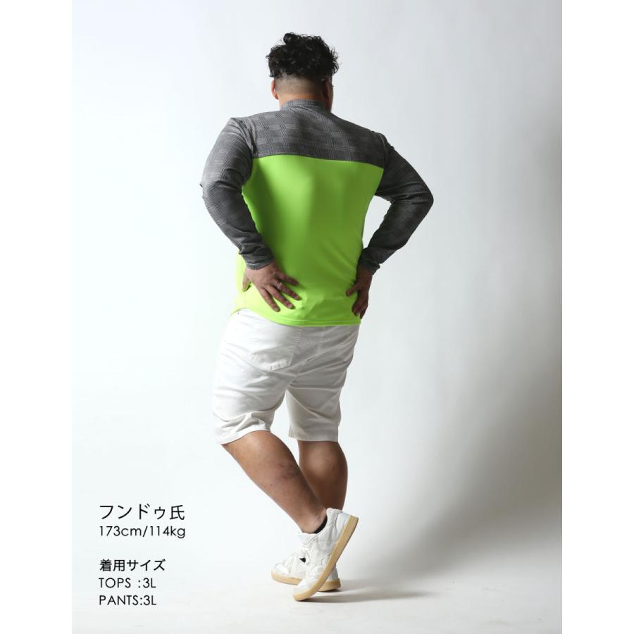 大きいサイズ 長袖Tシャツ カットソー メンズ   モックネック グレンチェック 切替 ストレッチ 3L    ゴルフ スポーツ カジュアル 黄 緑　黒 春 夏 秋 冬 |  | 14