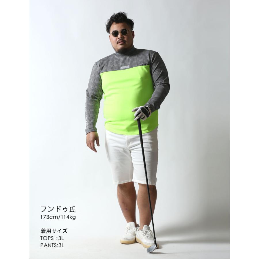 大きいサイズ 長袖Tシャツ カットソー メンズ   モックネック グレンチェック 切替 ストレッチ 3L    ゴルフ スポーツ カジュアル 黄 緑　黒 春 夏 秋 冬 |  | 15