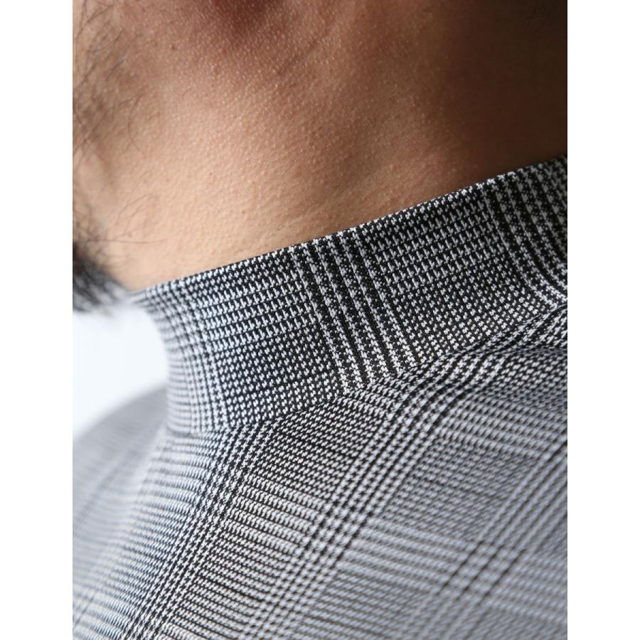 大きいサイズ 長袖Tシャツ カットソー メンズ   モックネック グレンチェック 切替 ストレッチ 3L    ゴルフ スポーツ カジュアル 黄 緑　黒 春 夏 秋 冬 |  | 19