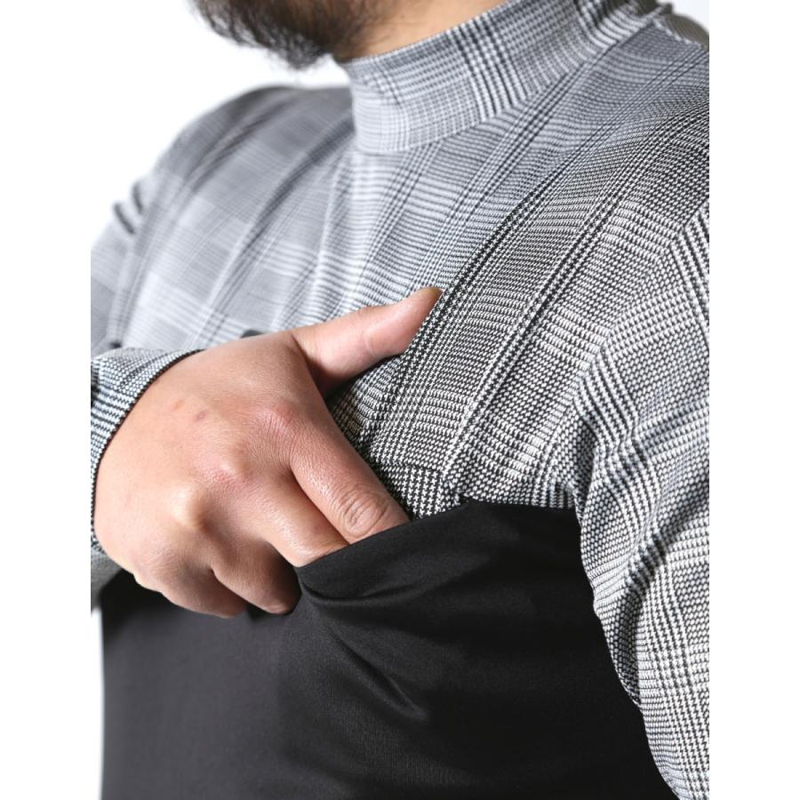 大きいサイズ 長袖Tシャツ カットソー メンズ   モックネック グレンチェック 切替 ストレッチ 3L    ゴルフ スポーツ カジュアル 黄 緑　黒 春 夏 秋 冬 |  | 21