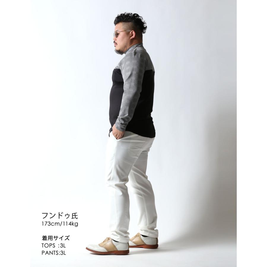 大きいサイズ 長袖Tシャツ カットソー メンズ   モックネック グレンチェック 切替 ストレッチ 3L    ゴルフ スポーツ カジュアル 黄 緑　黒 春 夏 秋 冬 |  | 05