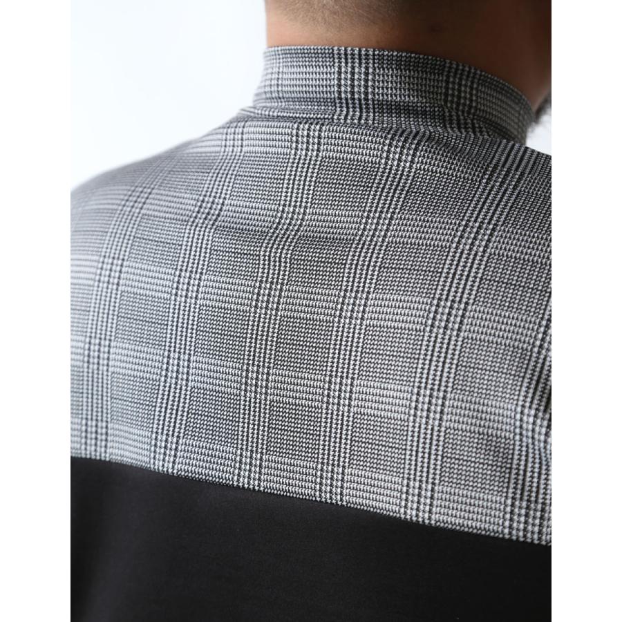 大きいサイズ 長袖Tシャツ カットソー メンズ   モックネック グレンチェック 切替 ストレッチ 3L    ゴルフ スポーツ カジュアル 黄 緑　黒 春 夏 秋 冬 |  | 23