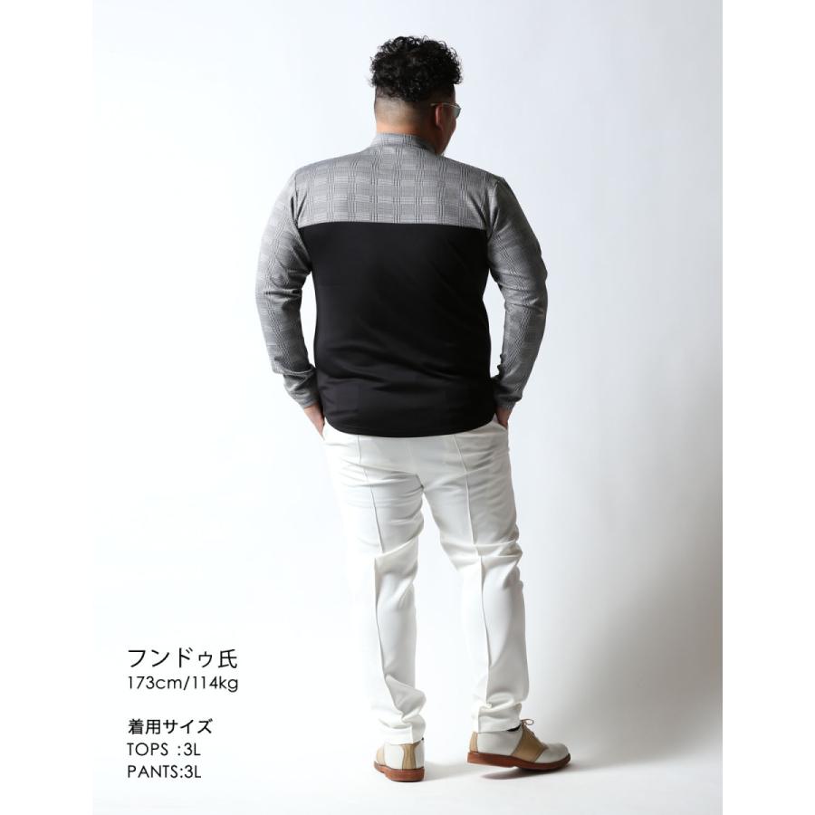大きいサイズ 長袖Tシャツ カットソー メンズ   モックネック グレンチェック 切替 ストレッチ 3L    ゴルフ スポーツ カジュアル 黄 緑　黒 春 夏 秋 冬 |  | 06