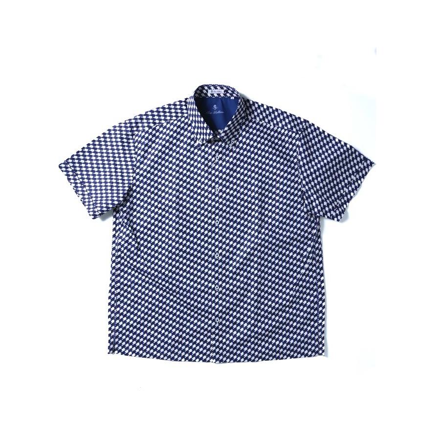大きいサイズ 半袖シャツ カジュアルシャツ メンズ ボタンダウン 柄シャツ 幾何学模様 カジュアル 限定1点 紺 春 夏 3L(52) |  | 01