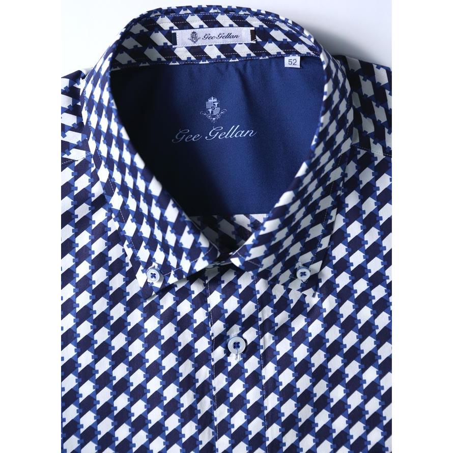 大きいサイズ 半袖シャツ カジュアルシャツ メンズ ボタンダウン 柄シャツ 幾何学模様 カジュアル 限定1点 紺 春 夏 3L(52) |  | 02