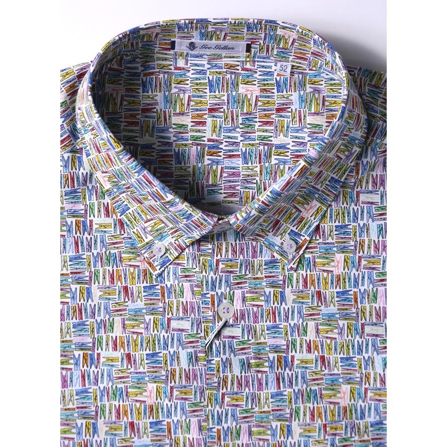 大きいサイズ 半袖シャツ カジュアルシャツ メンズ ボタンダウン  洗濯バサミ柄 日本製 イタリア生地 3L カラフル 春 夏 |  | 02