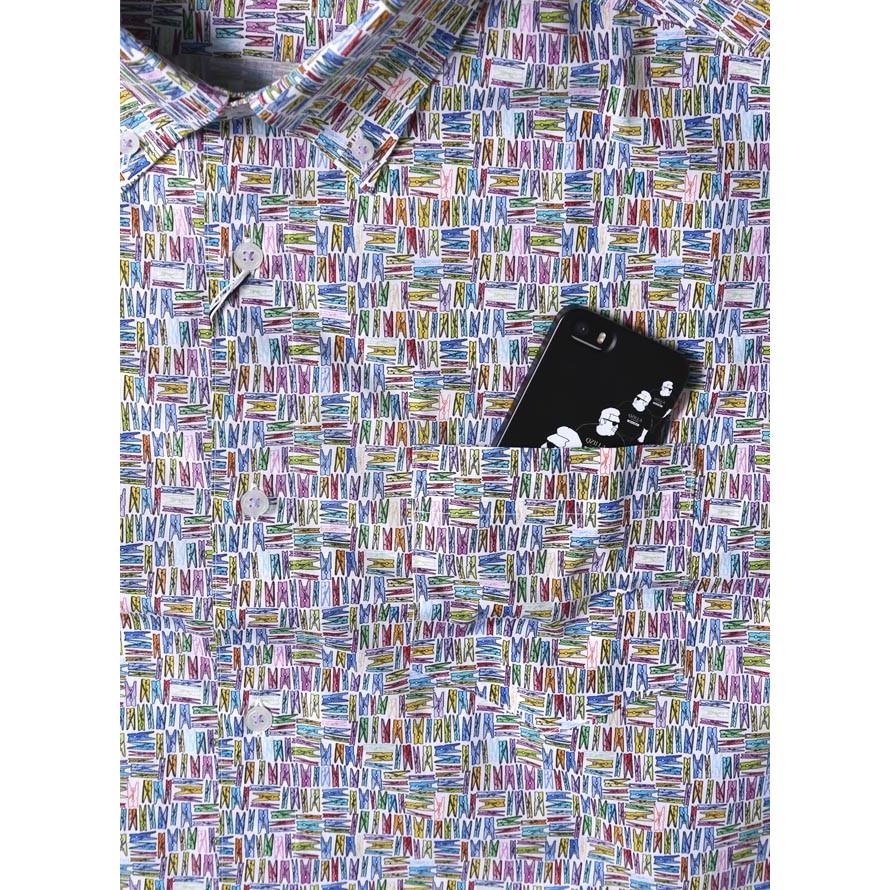 大きいサイズ 半袖シャツ カジュアルシャツ メンズ ボタンダウン  洗濯バサミ柄 日本製 イタリア生地 3L カラフル 春 夏 |  | 03