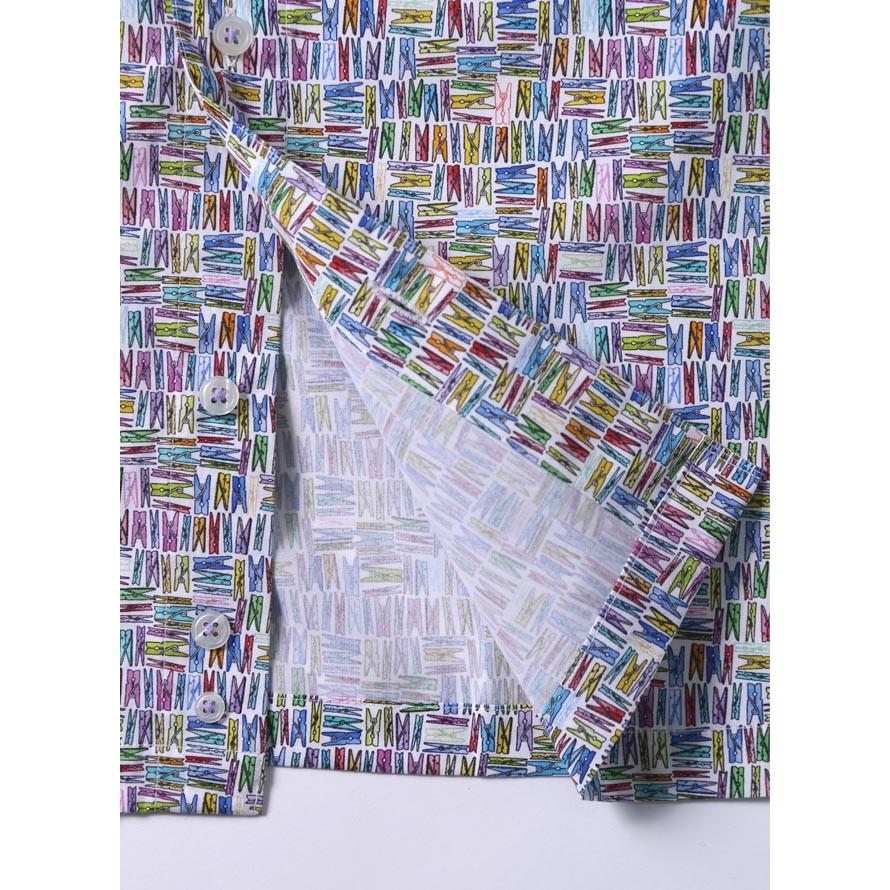 大きいサイズ 半袖シャツ カジュアルシャツ メンズ ボタンダウン  洗濯バサミ柄 日本製 イタリア生地 3L カラフル 春 夏 |  | 04