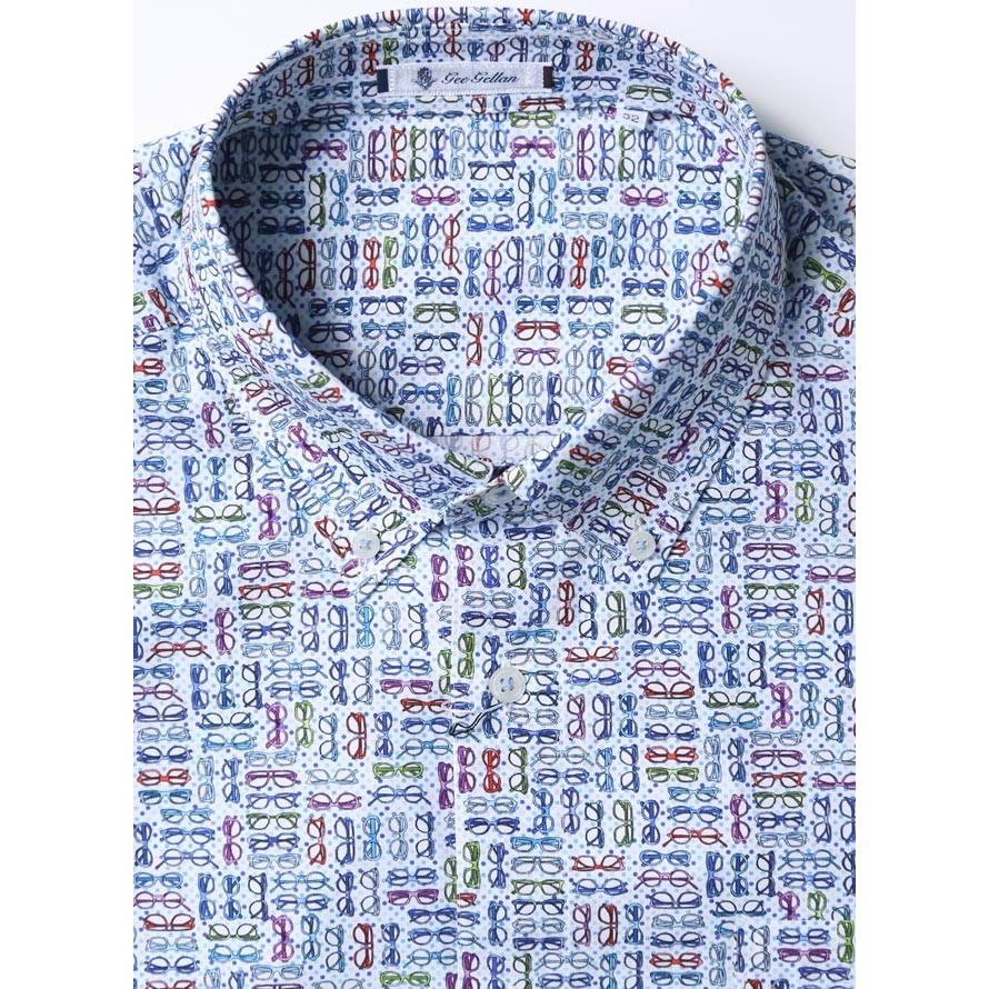 大きいサイズ 半袖シャツ カジュアルシャツ メンズ ボタンダウン 眼鏡柄 日本製 イタリア生地 3L カラフル 春 夏 |  | 02