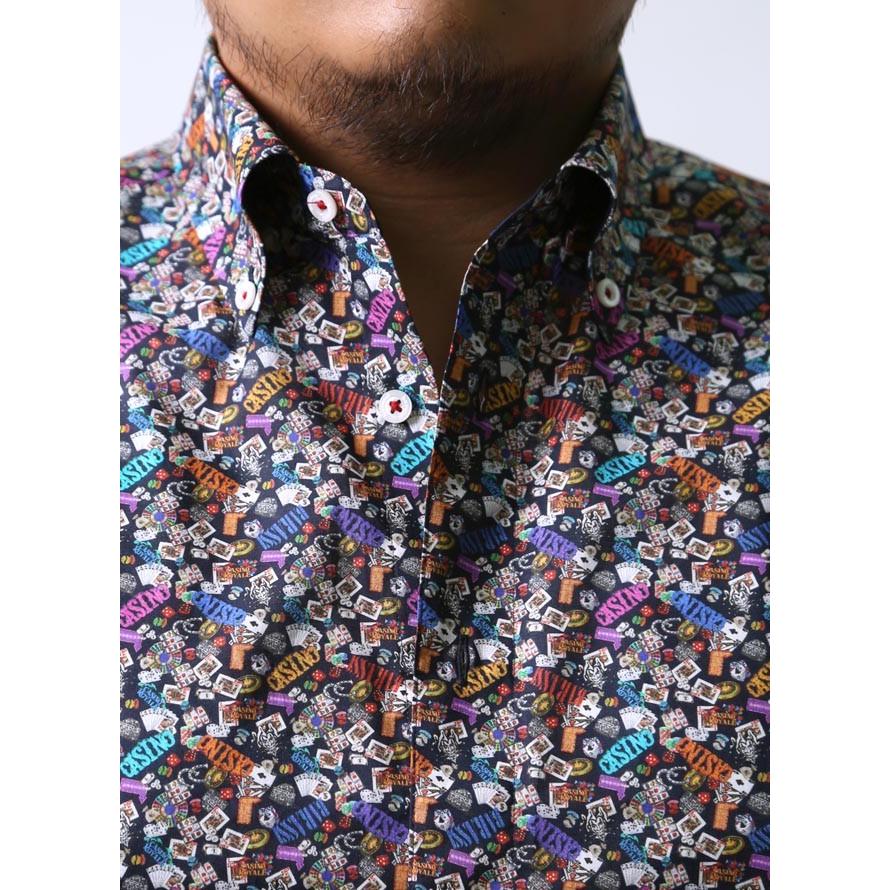 大きいサイズ 長袖シャツ カジュアルシャツ メンズ ボタンダウン barasssi カジノ柄 日本製 限定1点 2L 3L    紺 秋 冬 |  | 01