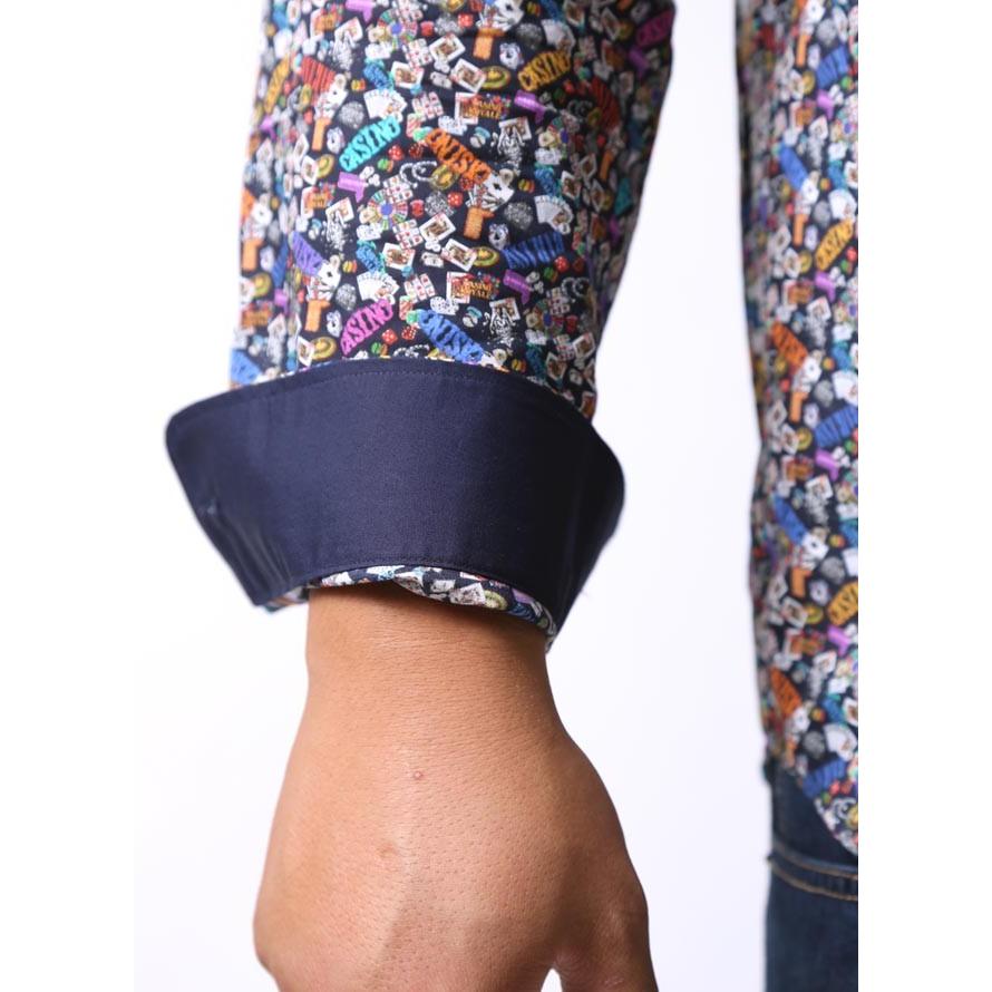 大きいサイズ 長袖シャツ カジュアルシャツ メンズ ボタンダウン barasssi カジノ柄 日本製 限定1点 2L 3L    紺 秋 冬 |  | 02