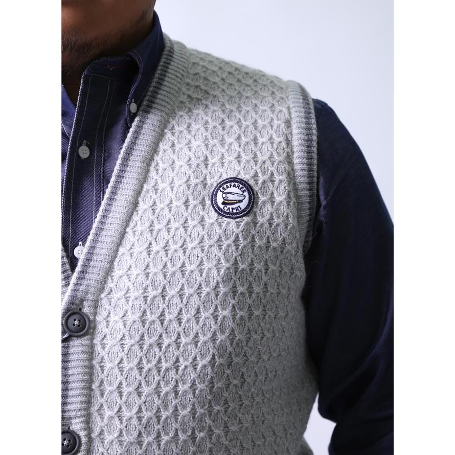 大きいサイズ ニットベスト メンズ CAPRI(カプリ) ワッペン付き アンゴラ混 日本製 限定1点 2L 3L 灰 秋 冬 |  | 02