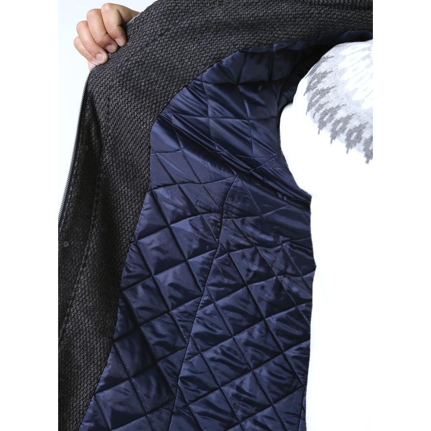 大きいサイズ 中綿コート メンズ ハーフコート VAGIIE(バジエ) ツイード ウール フード脱着式 2L カジュアル 紺　黒 秋 冬 |  | 11