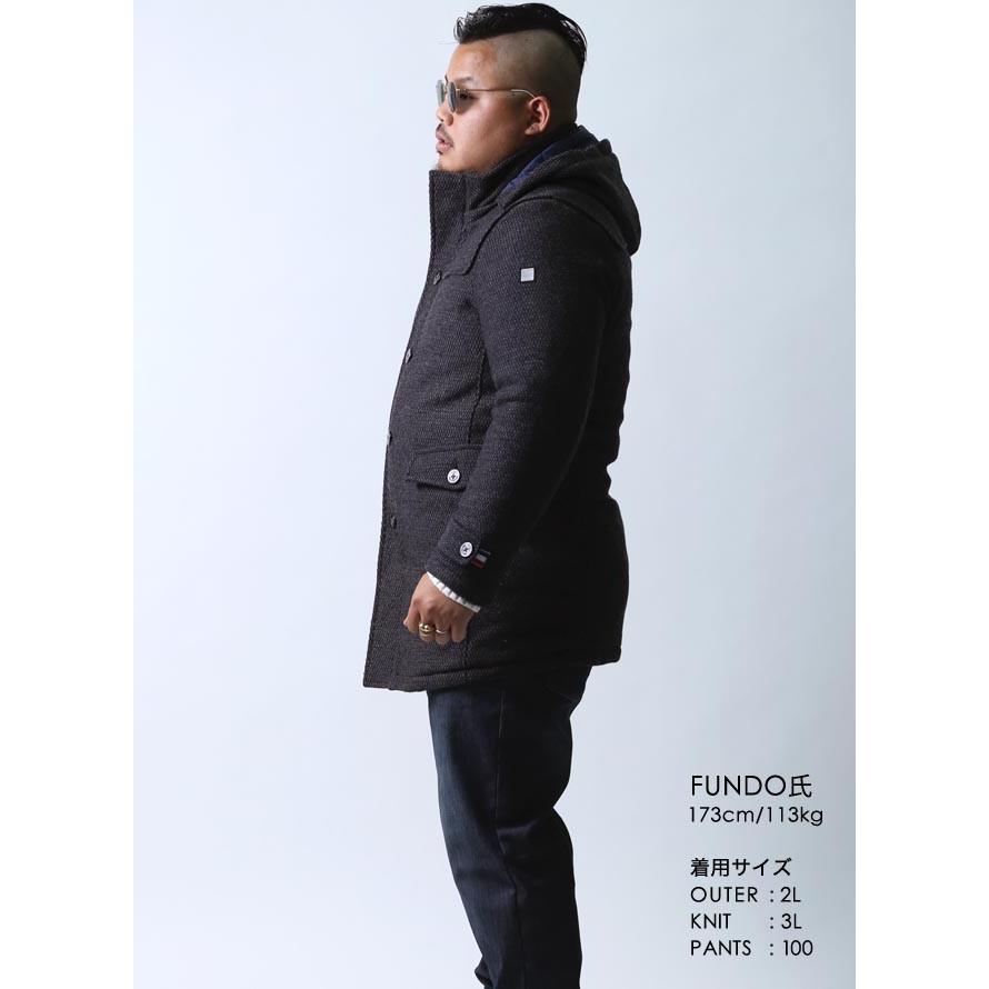 大きいサイズ 中綿コート メンズ ハーフコート VAGIIE(バジエ) ツイード ウール フード脱着式 2L カジュアル 紺　黒 秋 冬 |  | 16